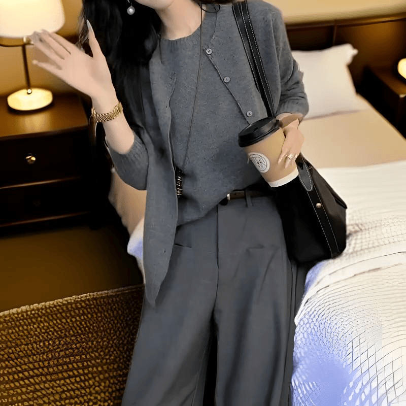 早秋新款慵懒风气质上衣休闲长裤洋气休闲时尚秋季女韩版三件套装|undefined
