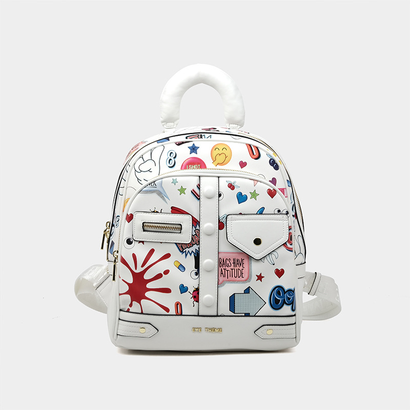 Mochila de transporte unisex bolso de transporte de almacenamiento estampado de dibujos animados tendencia PU2025 estudiante 2787 #