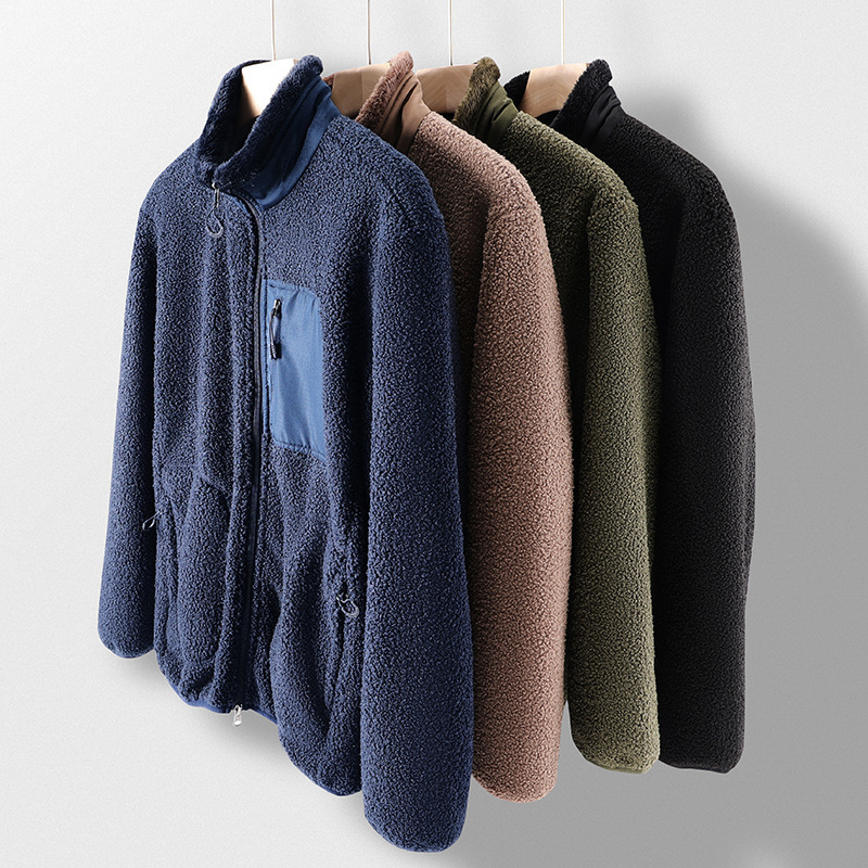 New Fleece Jacket Men's Polar Fleece Jacket Teddy Velvet Warm Cardigan Top Autumn and Winter Stand Collar Windproof Top Wholesale