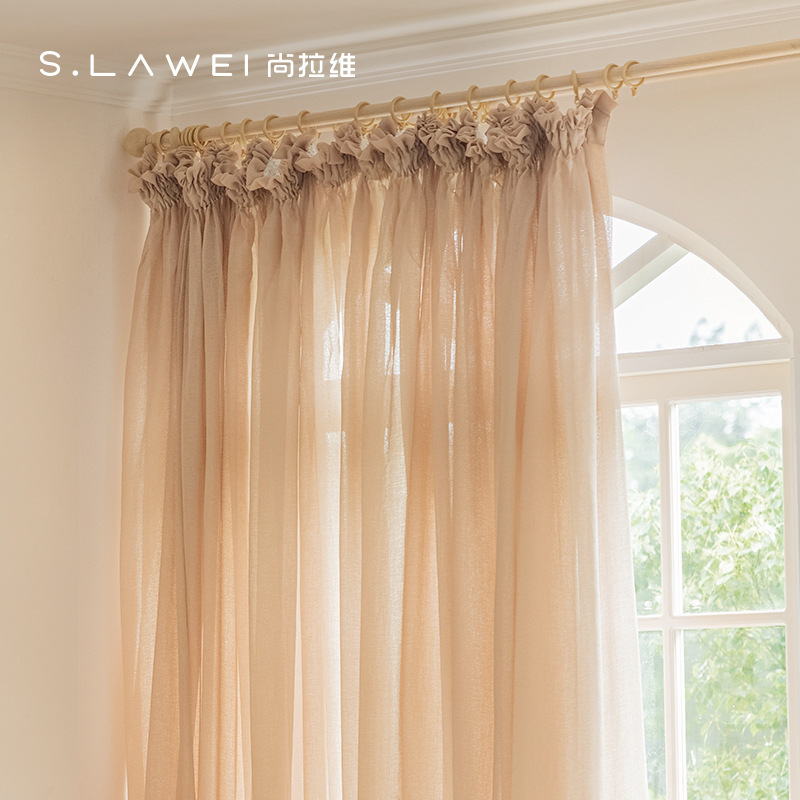 French-style gauze linen window gauze living room bedroom balcony bay window log series curtain drawstring new French-style curtain