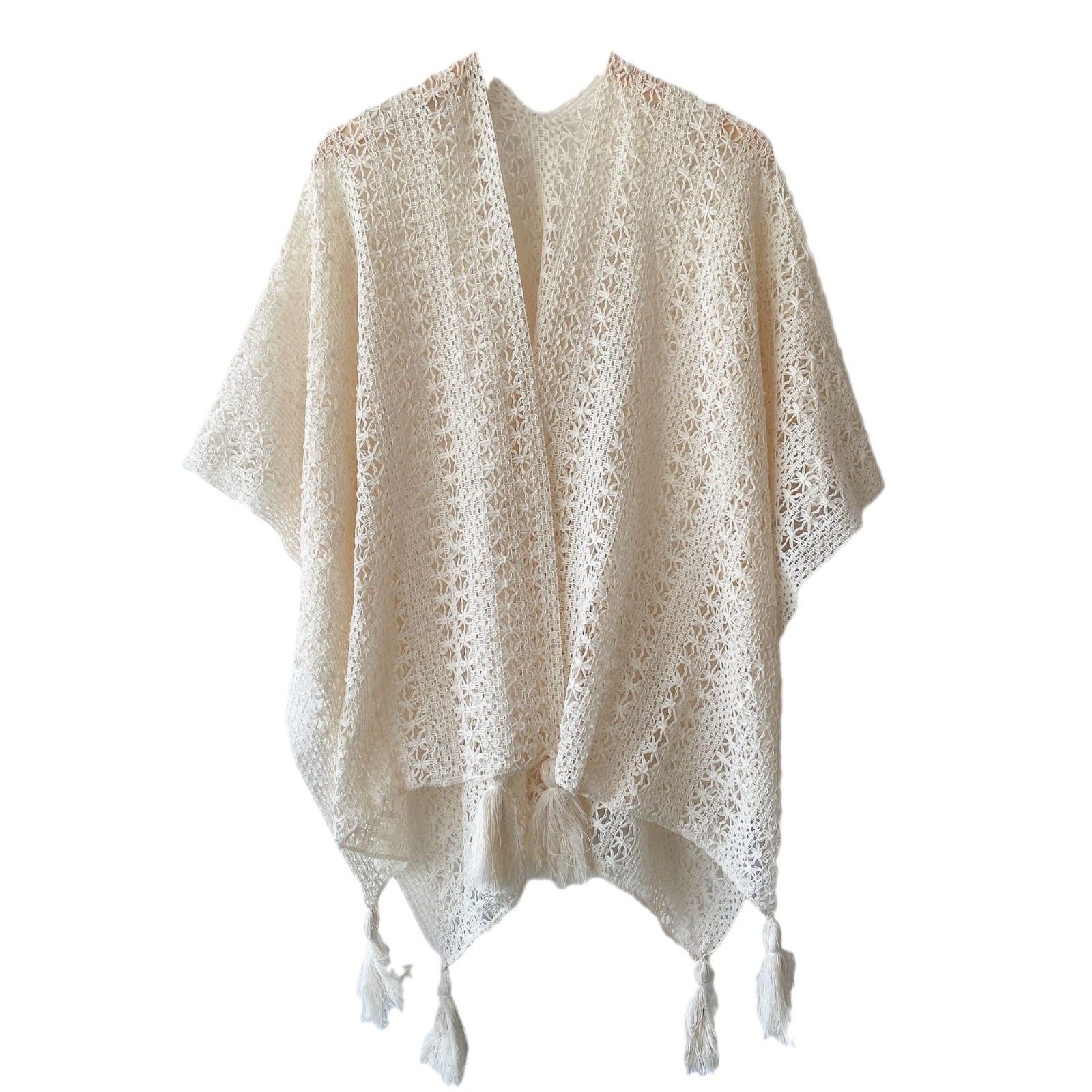 Ethnischer Strickschal Mit Lochmuster Als Cape Für Damen_voghion.com