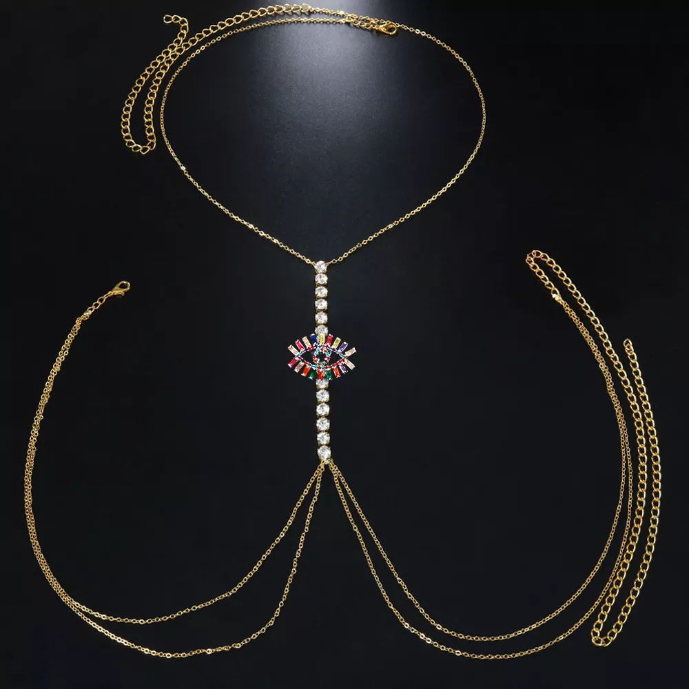 Mode L'oeil Du Diable Rhombe Strass Placage Zircon Poitrine Collier Chaîne De Corps display picture 3