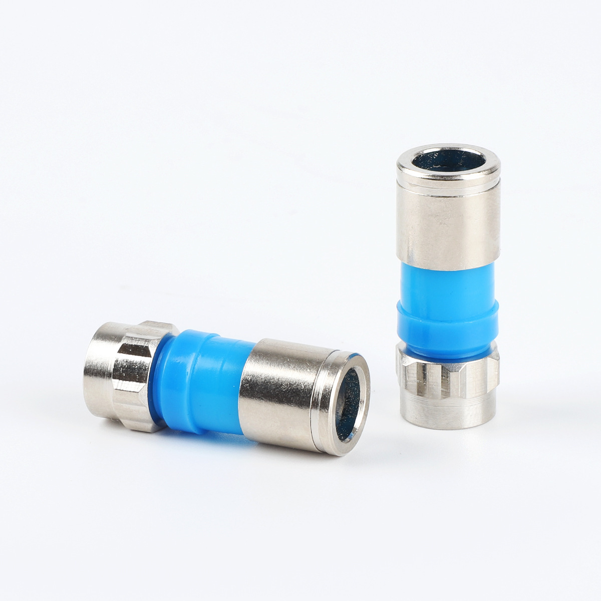 RG6英制蓝胶挤压式F头防水电视同轴电缆接头户外CATV连接器