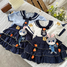 052204女童夏装儿童夏季套装兔子警官朱迪学院风海军服夏装童装