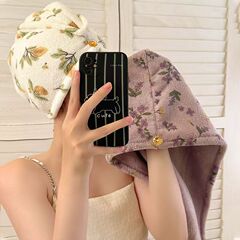 花柄ドライヘアキャップ速乾性プリントコーラルベルベットシャワーキャップ家庭用厚みのあるソフト吸収性ドライヘアキャップ大人のカップル用