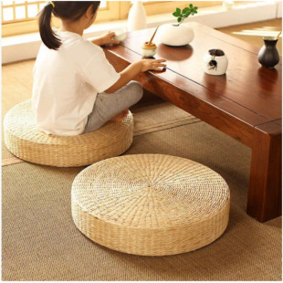 Thickened Straw Woven Meditation Cushion, Zen Cushion, Sitting Cushion, Buddhist Prayer Mat, Round Japanese-Style Tatami Mat