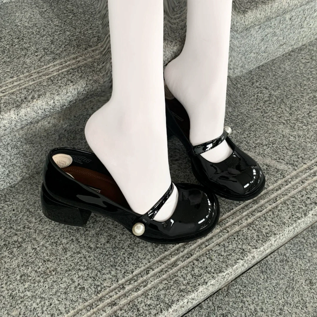 Французские туфли Мэри Джейн Женская 2024 лето новый мягкий фон Японский ретро толстый каблук на каблуках черный обувь в английском стиле