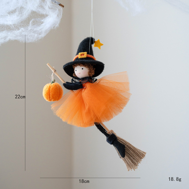国境を越えた新しいハロウィン装飾ほうきガールエンジェルペンダントカボチャガール人形装飾シーンドレスアップ|undefined