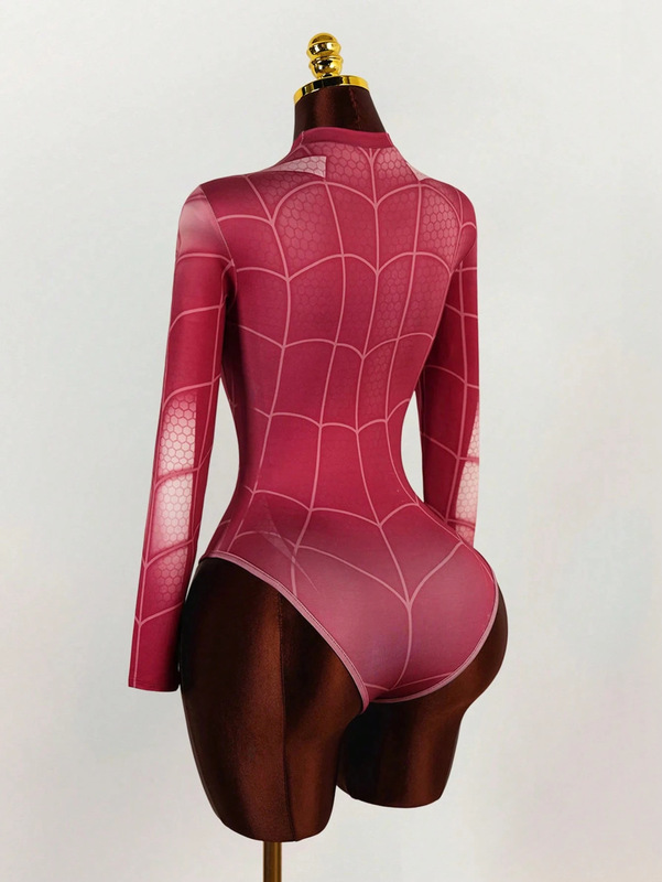 New European and American cross-border Spider-Man themed digital print one-piece bodysuit for women, long-sleeved, sexy, open-crotch swimsuit New European and American cross-border Spider-Man themed digital print one-piece bodysuit for women, long-sleeved, sexy, open-crotch swimsuit