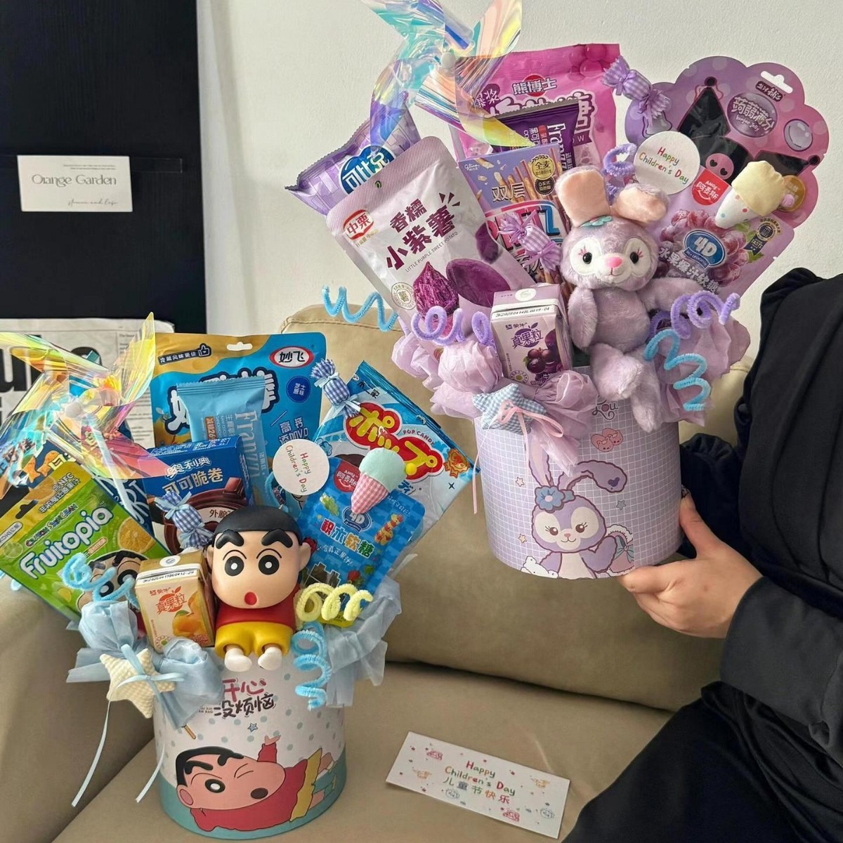 抱抱桶插花盒61儿童节diy零食花束材料包圆形花艺包装礼盒