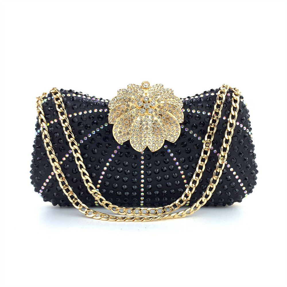 420g Weight Polyester Lining Material Lock clasp Closure Type Chain Strap Type Crossbody Bag, Evening Bag Bags Type Party Occasion Polyester Material Flower Pattern All Seasons Season Women's Gender Diamond Design Elegant Style Shell Shape Gold, Silver, Black Color Gold Silver Black Polyester Flower Shell Evening Bags 13