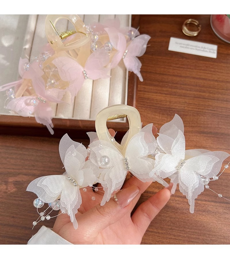 2024 New Sweet Beads Butterfly Grab Clip Women's Back of Head Summer Mori Style Hair Clip Super Fairy Large Shark Clip Headwear_voghion.com