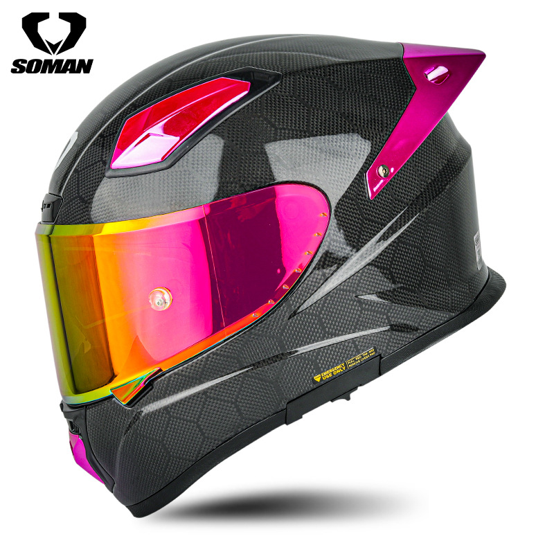 SOMAN Casco de carreras de fibra de carbono Motocicleta para hombres y mujeres a la conducción Motocicleta personalizada Casco para correr profesional Four Seasons Casco integral X8