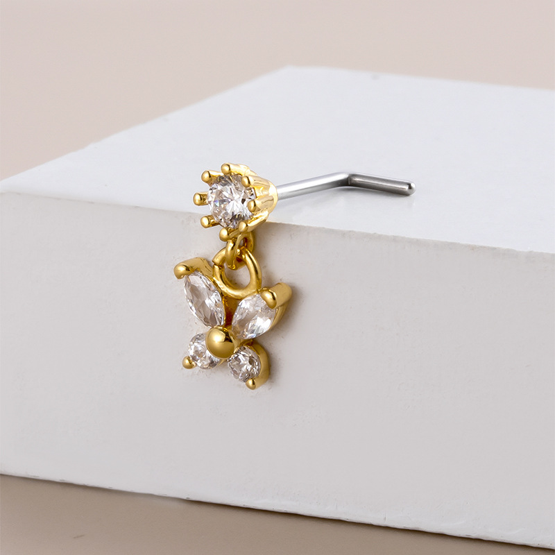 Ear Cartilage Rings & Studs, Nose Pin Piercing Type 1 Piece Quantity Daily Occasion 316L Stainless Steel , Copper Material 1 Piece 316L Stainless Steel  Copper Zircon Nose Rings & Studs Butterfly Waterproof Non Tarnish Surgical Steel Ear Cartilage Rings & Studs Nose Pin