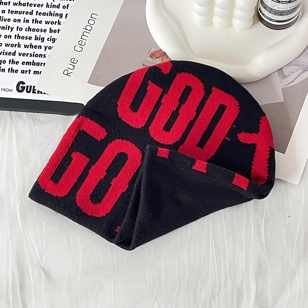 Alphabet knitted hat Street personality retro comfort warm ear protection cold hat tide_voghion.com