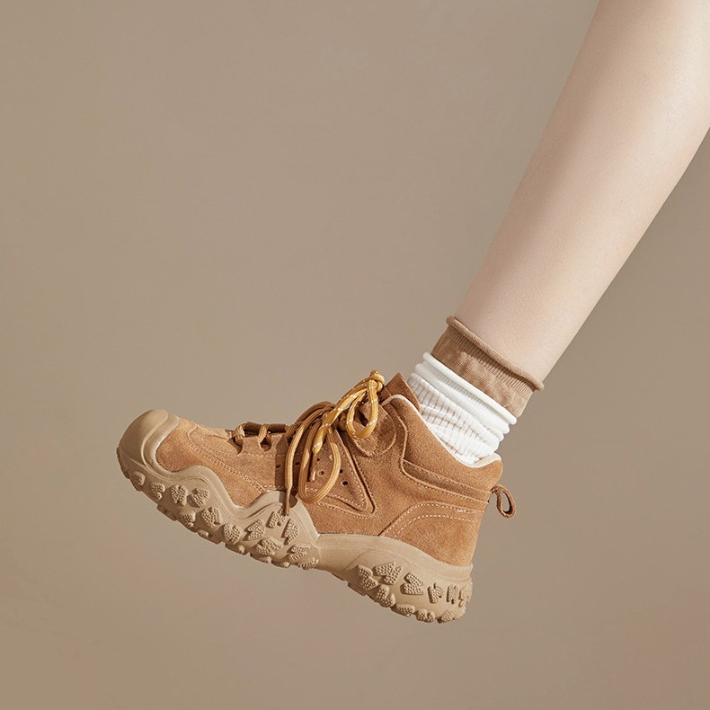 Thick-Soled Boots for Women 2025 New Autumn Brown Short Boots Retro Outdoor Hiking Travel Mountaineering Desert Boots for Women
