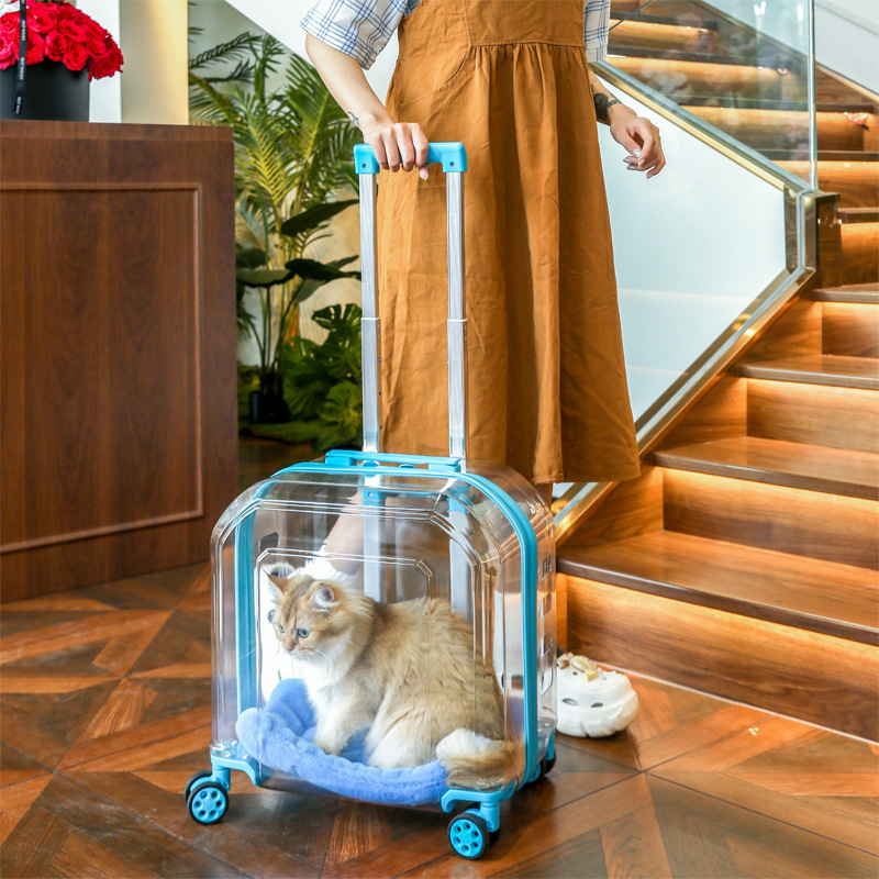 Cat Bag, Portable Pet Trolley Box, Transparent Cat Backpack, Dog Bag, Space Capsule Suitcase, Large Capacity and Breathable