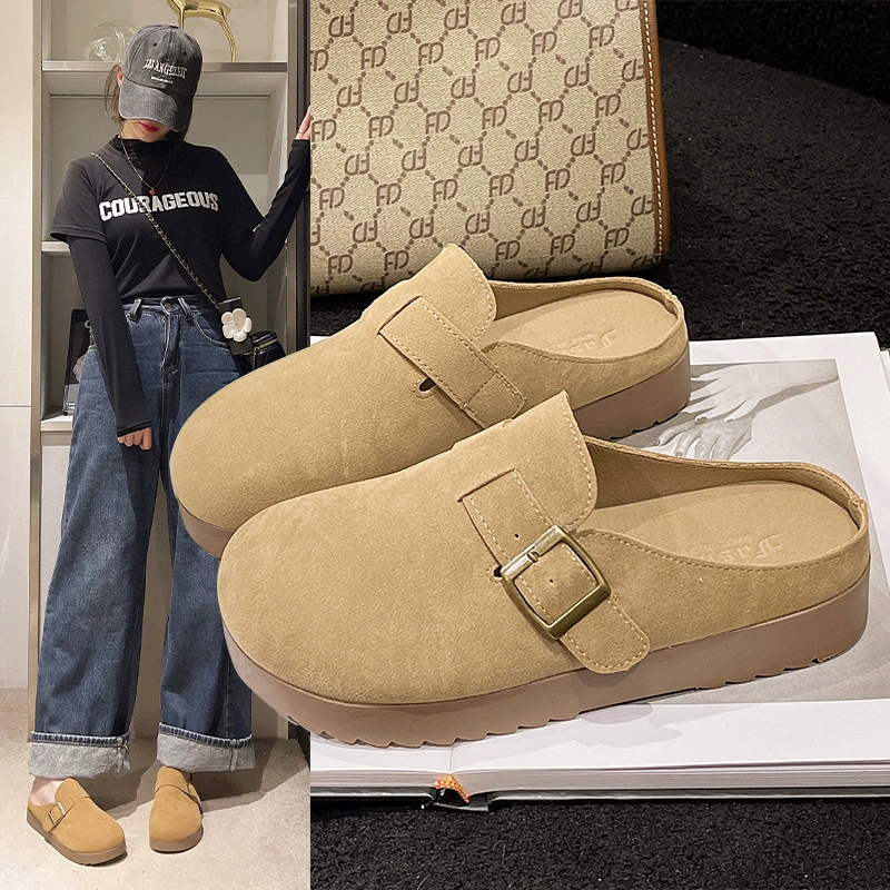 Универсальные полутапочки в стиле ретро на толстой подошве для женщин, оптовая продажа, осенние новые модные удобные нескользящие тапочки Birkenstock на мягкой подошве