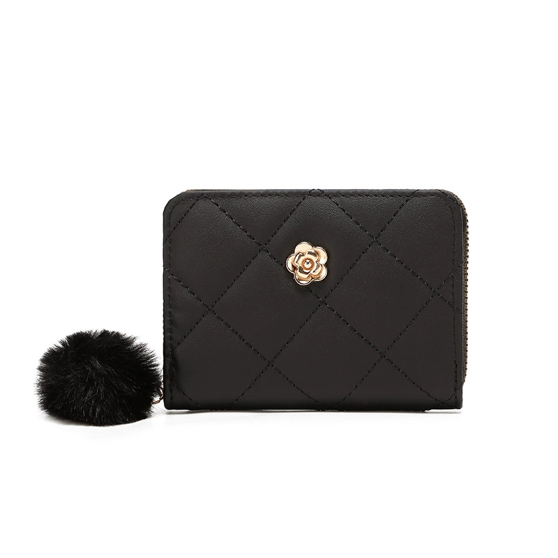 Short wallet, chain with zipper, small clutch bag with diamond pattern, Korean style