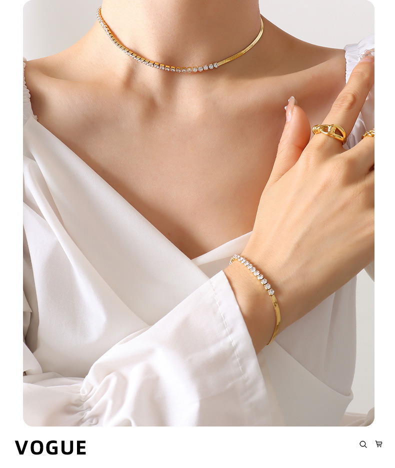 أزياء الماس الزركون مطعمة خياطة شفرة سلسلة الذهب-مطلي قلادة سوار display picture 2