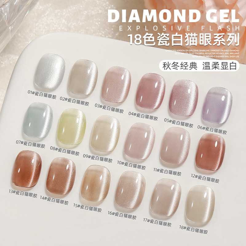 Primavera en línea manicuras rojas explosiones de cristal de porcelana de cristal blanco gel de ojos de gato de cerámica de luna blanca gel de ojos de gato 2024 nuevo