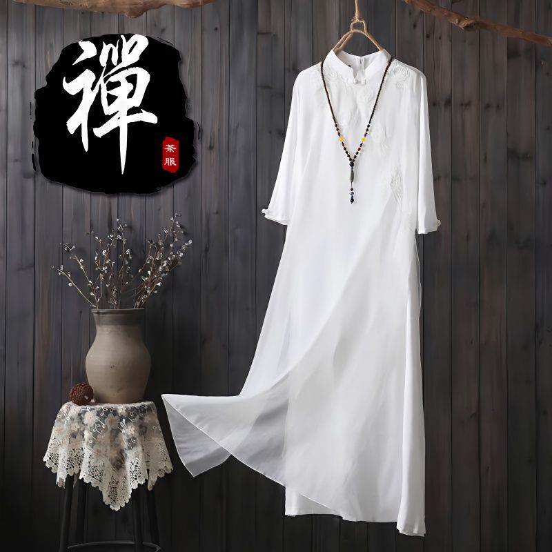 2025 Autumn New Chinese Style Zen Art Improved Version Cheongsam Slim Fit Elegant Tea Dress for Women