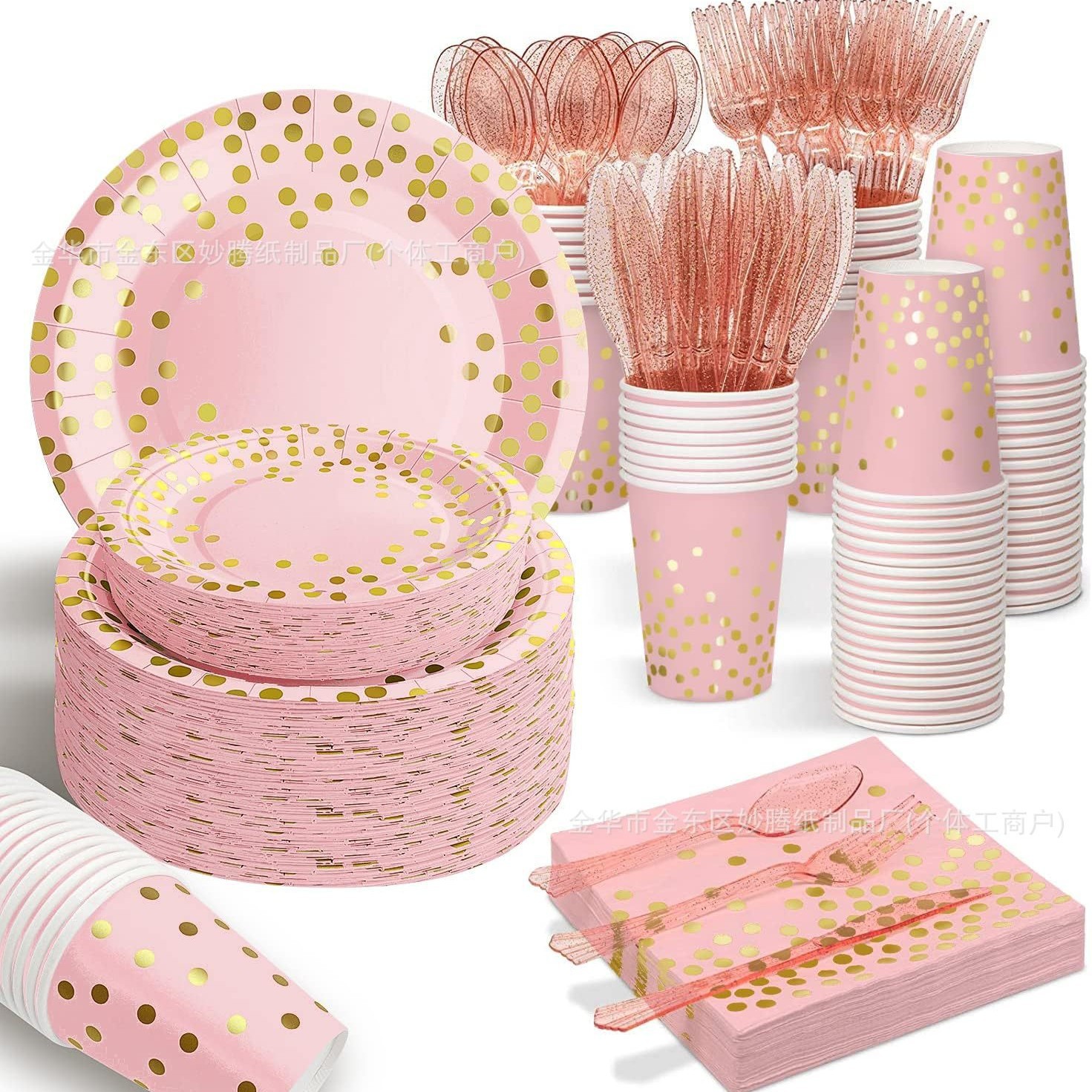 Fábrica de bandejas de fiesta de Amazon venta directa Hot Sale Party Round Wave Point estampado cubiertos de fiesta desechables