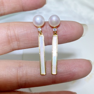 Vertical S925 Silver Needle Earrings Natural Freshwater Pearl Earrings Light Luxury Small Silver Bars Colorful Fritillary Smart Earrings