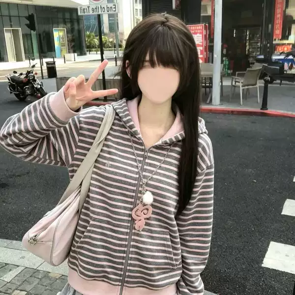 Girls' striped hooded cardigan sweatshirt, new spring/autumn style, loose-fitting Korean-style outerwear for women