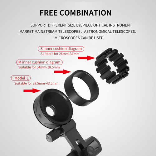 The new large-size phone camera holder CM-8 multi-functional phone clip is suitable for monocular and binocular microscopes and astronomical telescopes.