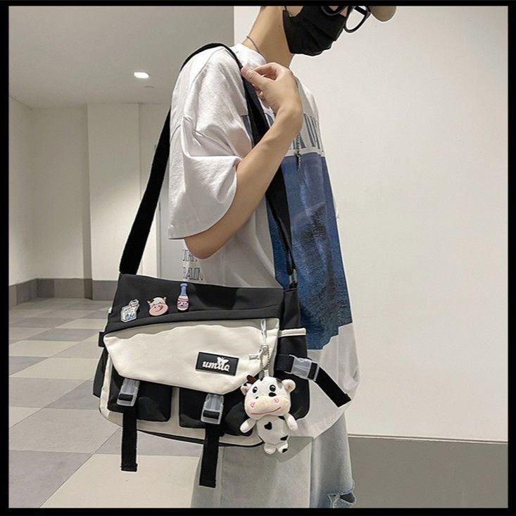 Bolso bandolera para hombre marca de moda nuevo bolso de hombro para mujer japonés de gran capacidad en contraste color casual bolso de estudiante ropa para hombre