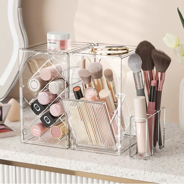 Makeup Brush Storage Box, Light Luxury Home Desktop Dust-Proof Makeup Brush and Eyebrow Pencil Storage Tube, Compartmentalized Lipstick Storage Rack