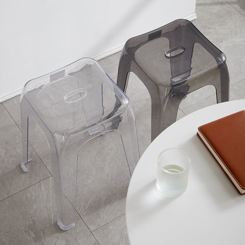 Taburete de plástico para el hogar para adultos grueso transparente, sala de estar, mesa de comedor simple, taburete alto, taburete redondo económico, silla Amazon