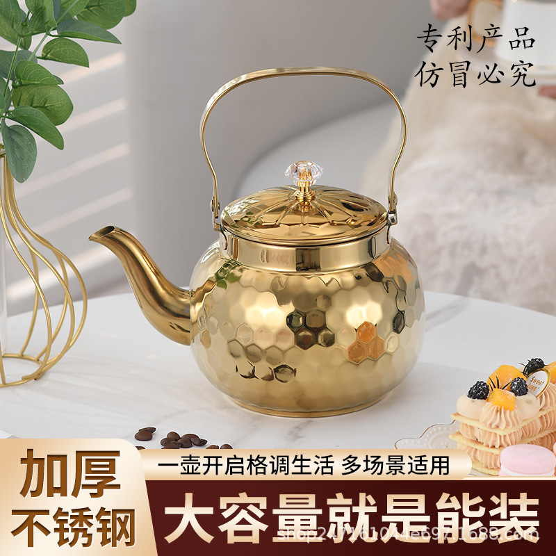 Stainless steel kettle and teapot for restaurants and hotels, with filter and tea strainer, light luxury design