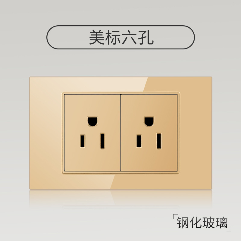 Taiwán estilo americano USB tipo-C interruptor de vidrio temperado dorado 118 tipo panel de toma de corriente de pared mexicana