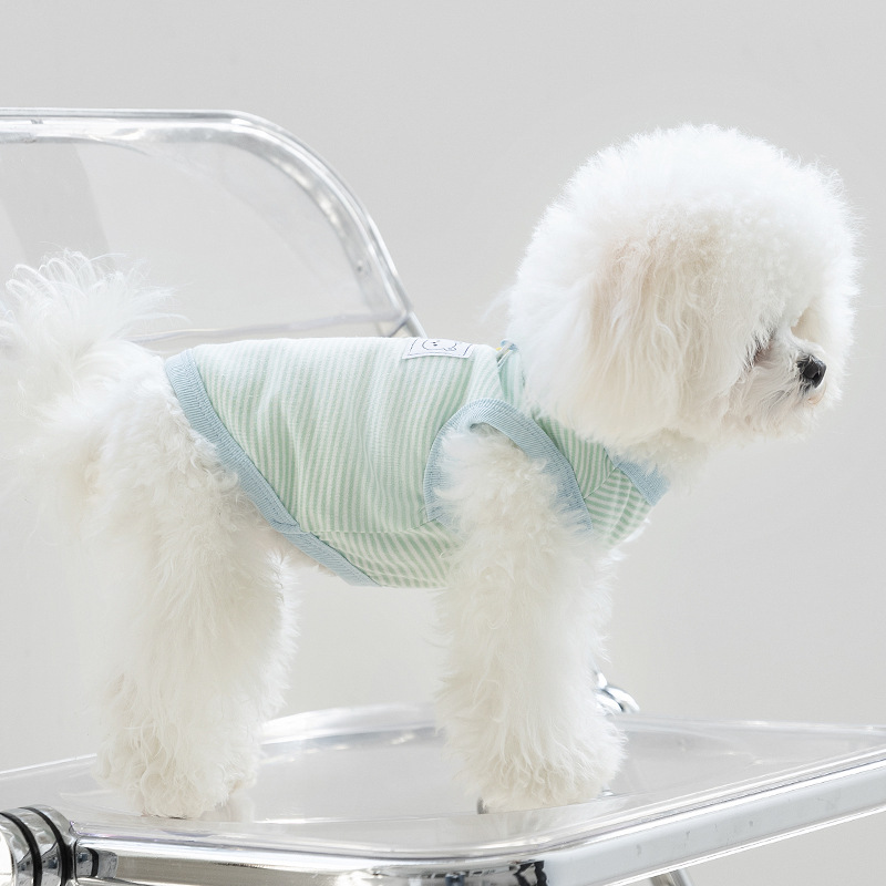 Chaleco de rayas teñidas en hilo de algodón para perros de primavera y verano Ropa de dos patas para perros pequeños y medianos Ropa para mascotas transpirable de verano para gatos