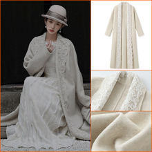 冬季新款国风蕾丝拼接毛呢大衣高级感收腰褶皱长裙外套套装 NX046