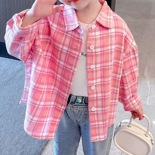 Girls Plaid Shirt 2025 Spring and Autum New Long-Sleeved Fashionable Autum Baby Small and Medium-Sized Kidsren's Tops Shirt Jacket