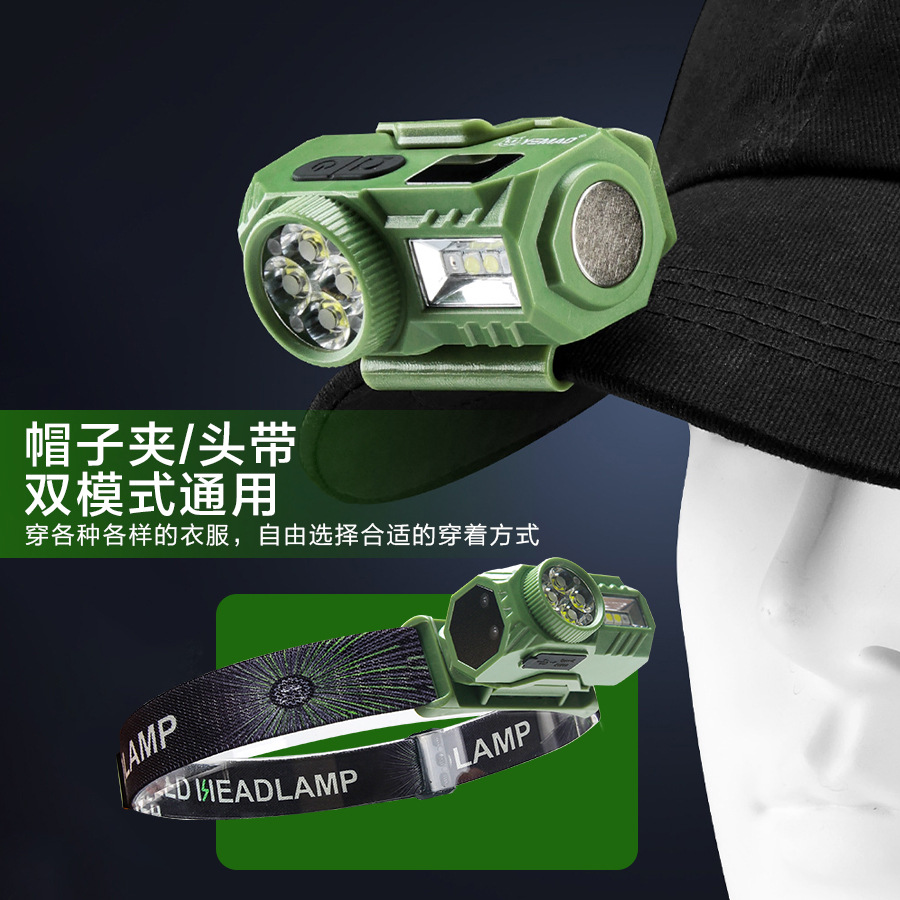 Nuevo transfronterizo de cuatro ojos de luz intensa inducción de farol multifunción visualización digital impermeable luz portátil de luz intensa