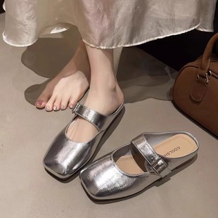 French Baotou Half Slippers for Women's Outer Wear 2025 Summer New Style Heelless Shoes Comfortable Soft Sole Sandals Mule Shoes