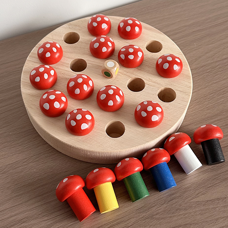 Juguetes de ajedrez de madera de memoria de color de hongos de madera de padres-hijos juegos de mesa interactivos de entrenamiento de concentración