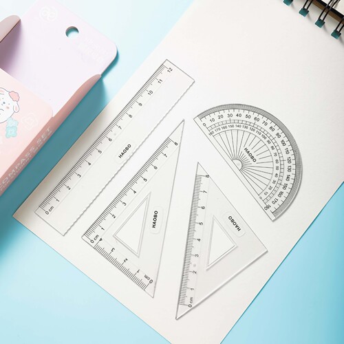 Cartoon compass 7-piece set student learning teaching aids triangle plate protractor compass set learning stationery wholesale