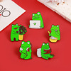 Cute frog seriously work leisurely flower arrangement Listening to music and happy food for food free reading combination brooch