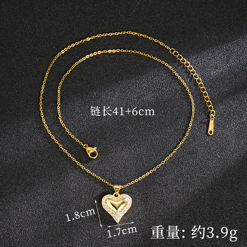 Collar de oro de arena vietnamita, moda, lujo ligero, pendientes de amor de diamantes con incrustaciones, diseño de nicho para damas, joyería que no se desvanece durante mucho tiempo