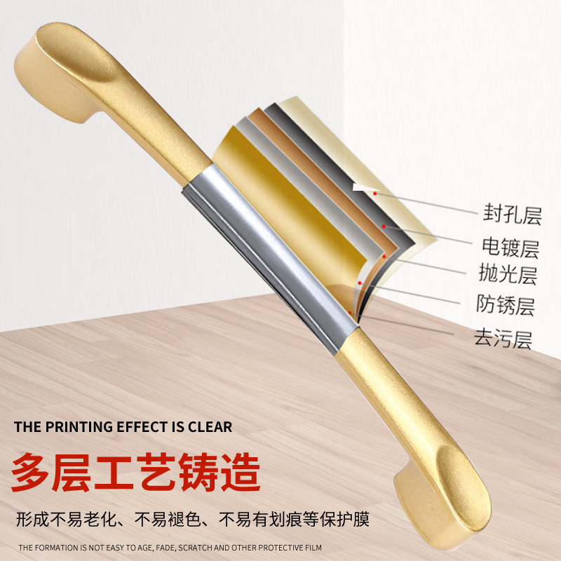 臥室木門鋁合金磨砂金色門拉手 衣櫃櫥櫃單孔實心鋁合金抽屜把手