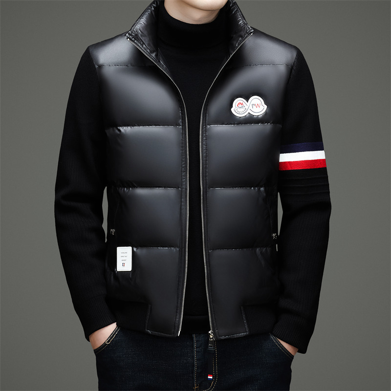 Tommyra Meng Winter White Duck down Jacket Men's Warm and Cold-Proof Fashionable Slim Stand-Up Collar Spliced Knitted Sleeve Jacket Tommyra Meng Winter White Duck down Jacket Men's Warm and Cold-Proof Fashionable Slim Stand-Up Collar Spliced Knitted Sleeve Jacket