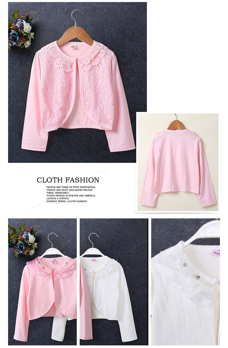 Girls' Coat Korean 2023 New Spring and Autumn Princess Lace Long Sleeve Baby Cotton Cardigan Children's Air-conditioning Shirt Shawl