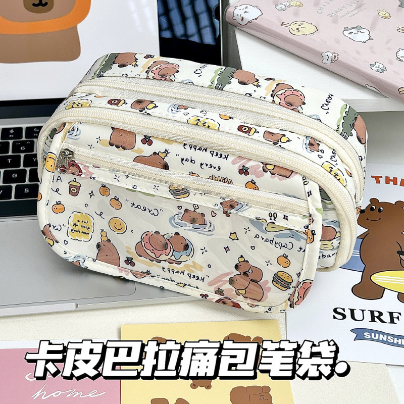 ガーリーピンクのカピバラ！ Capibala 鉛筆バッグ 大容量 女の子 高価値文具箱 ニッチなスタイル|undefined