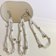 高顏值銀愛心蝴蝶仿珍珠手機鏈條通用手機殼手機鏈手機掛繩耳機套