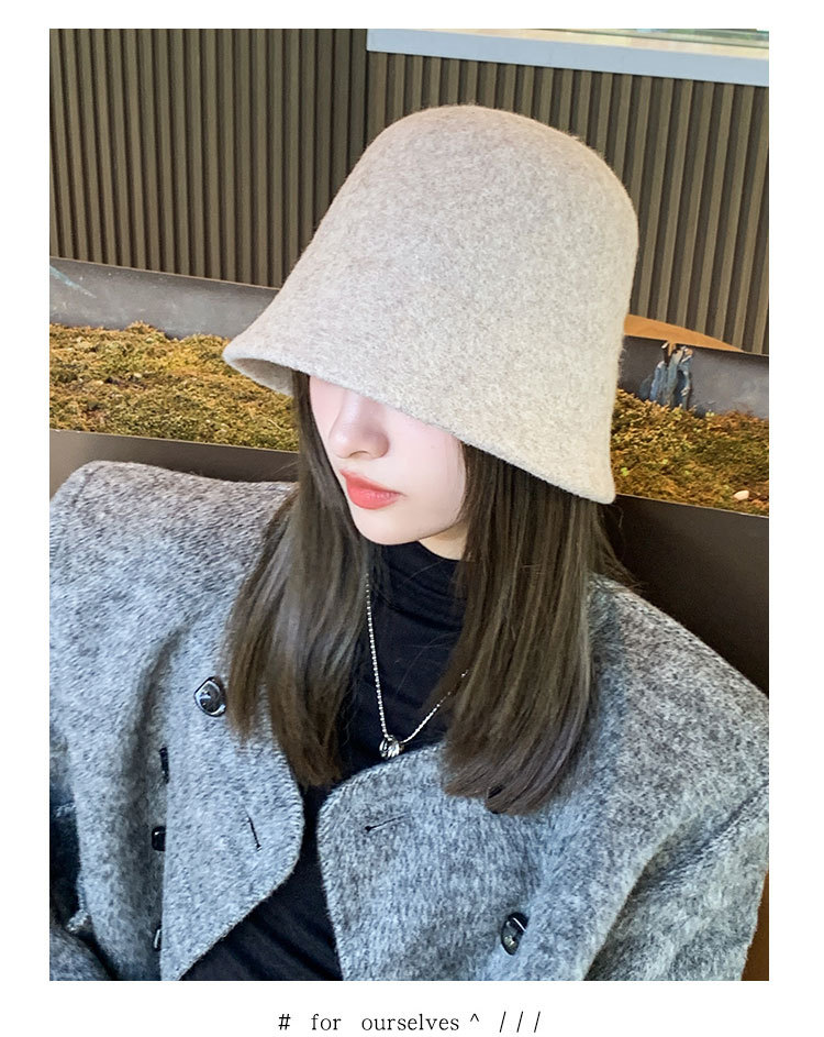 Autumn and Winter New Women's Light Plate Solid Wool Bucket Hat Outdoor Travel Korean Fashion Small Pot Hat Trend_voghion.com
